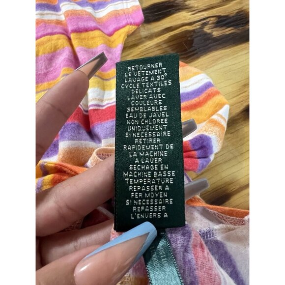 Lauren Ralph Lauren Women Size L Short Sleeve Tie Front T Shirt Colorful Striped - Picture 9 of 10